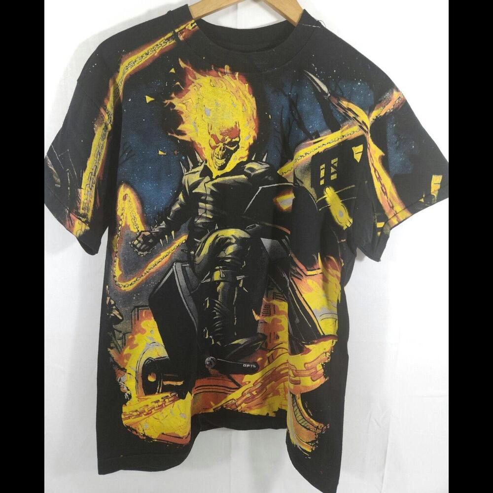 Marvel Ghost Rider AOP T-Shirt Black Size XL VTG Mega Print